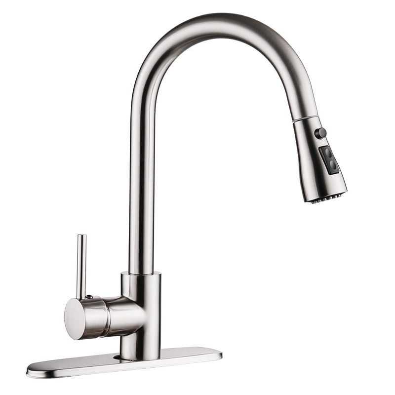 Pull-out Hot And Cold Household Kitchen And Dishwashing Brushed Copper Sink Faucet - Pull type with chassis thumbnail 2
