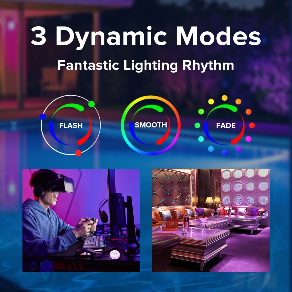 SANSI IP68 Waterproof RGB Pool Light, Summer Rechargeable 20Hrs Outdoor LED Lamp For Swimming Pool,Pond,Shower,Bath - 2pack thumbnail 3