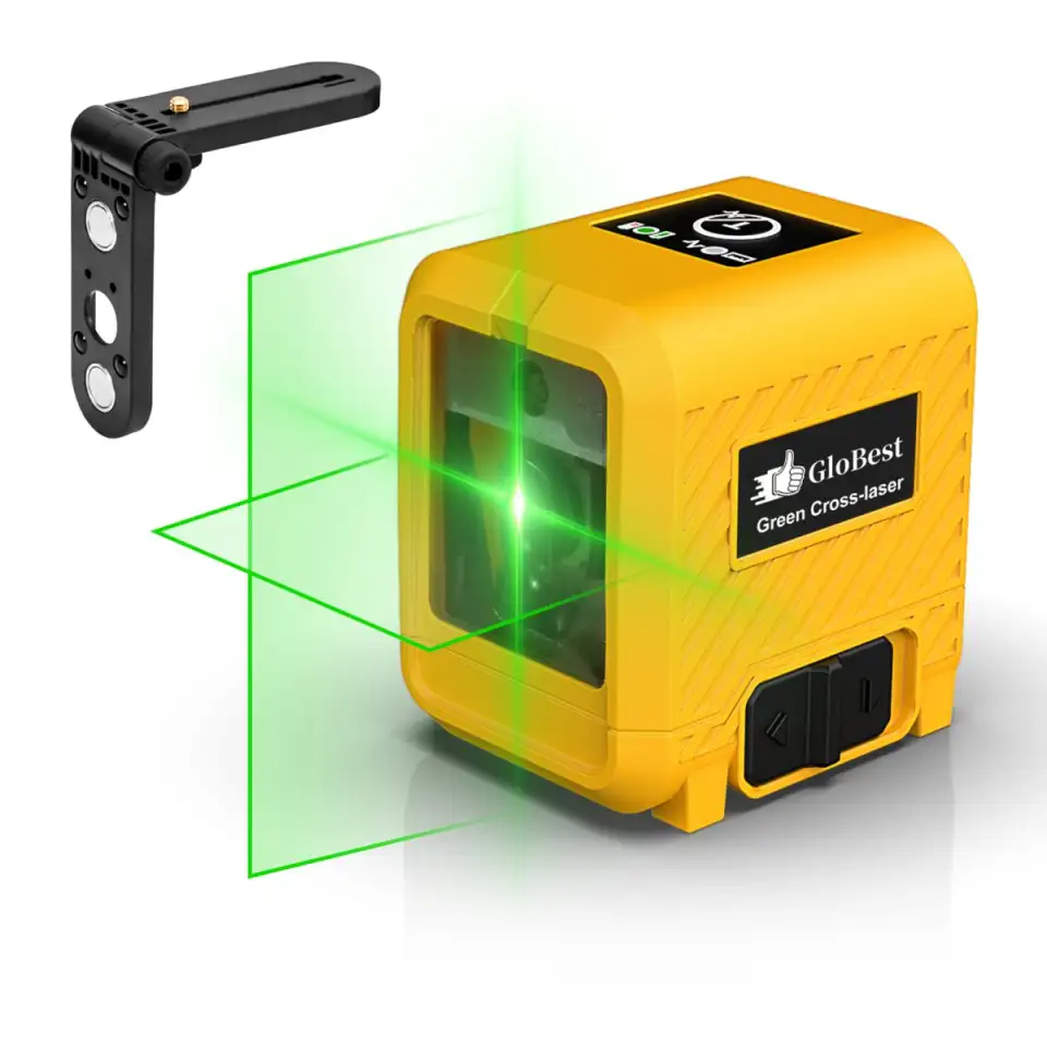 Laser Level, Rechargeable Lithium Battery Level Tool, Self-Leveling Green Cross Line Laser For Picture Hanging, Tiling, Home Renovation, Includes Folding Magnetic L-Bracket & Carry Pouch