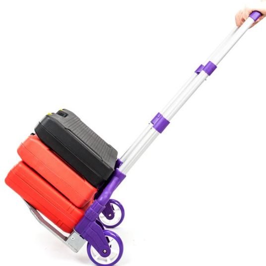 Portable Foldable Telescopic Trolley Luggage Cart Purple thumbnail 3