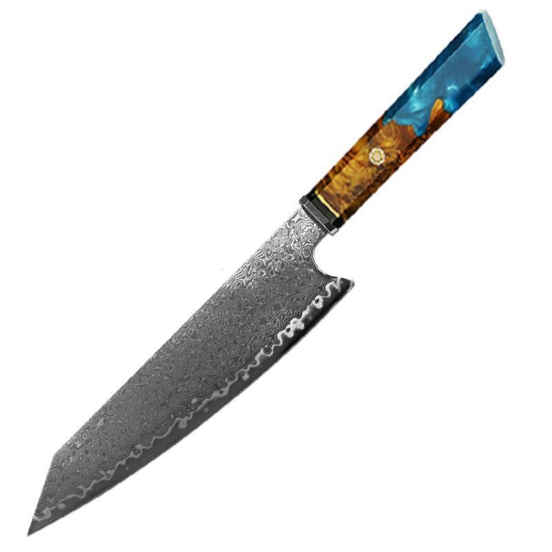 Chef's Knife For Japanese Cuisine In Damascus - Light Blue-34.7cm thumbnail 3