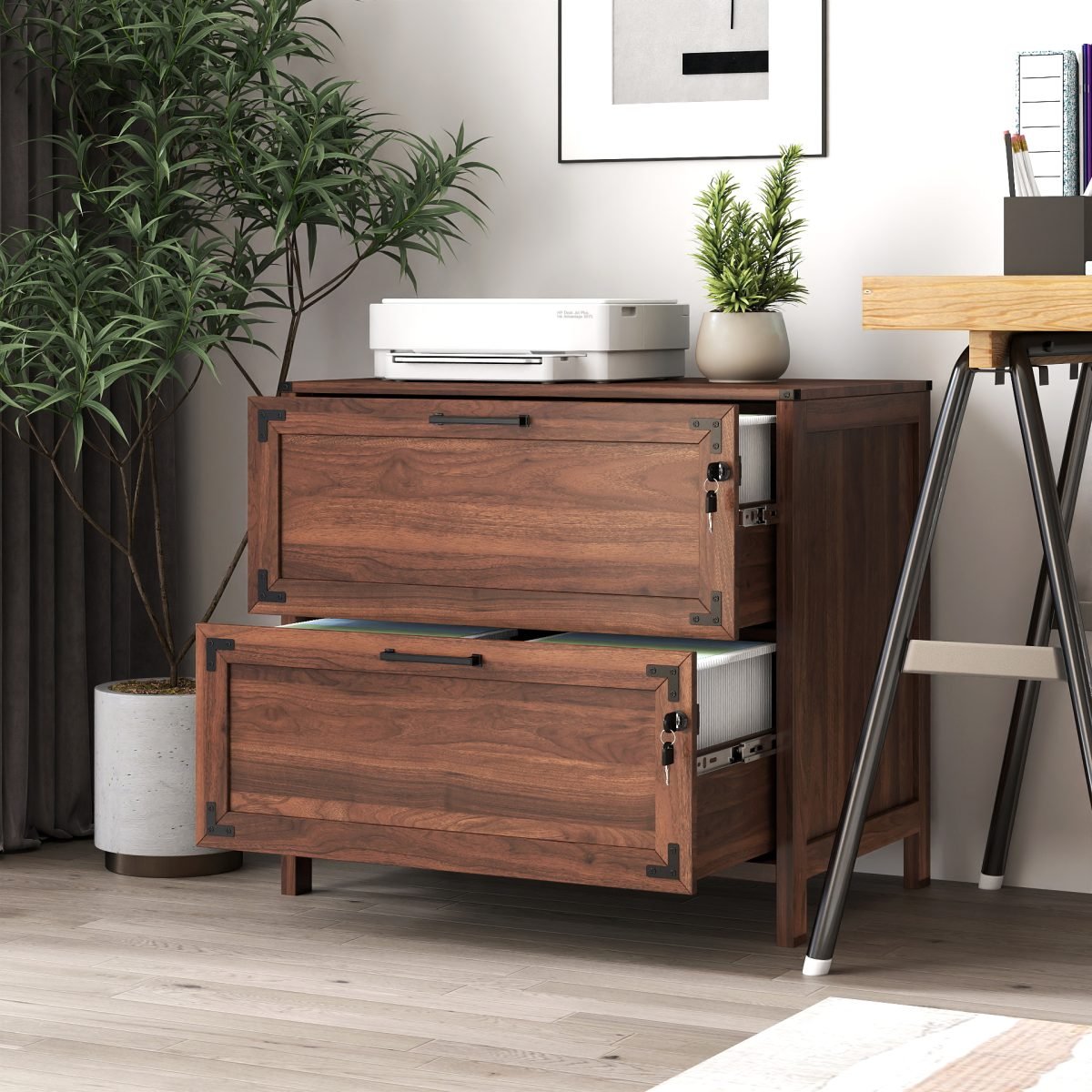 2 Drawer Farmhouse File Cabinet,Filing Cabinet With Lock For Home Office thumbnail 2