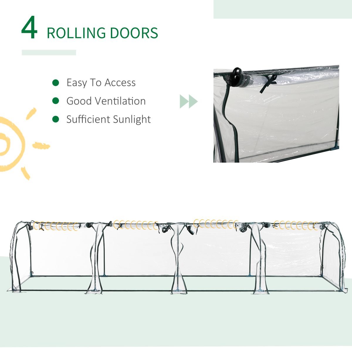 Portable Tunneled Greenhouse With 4 Zippered Doors, Water UV Fighting PVC Cover thumbnail 4