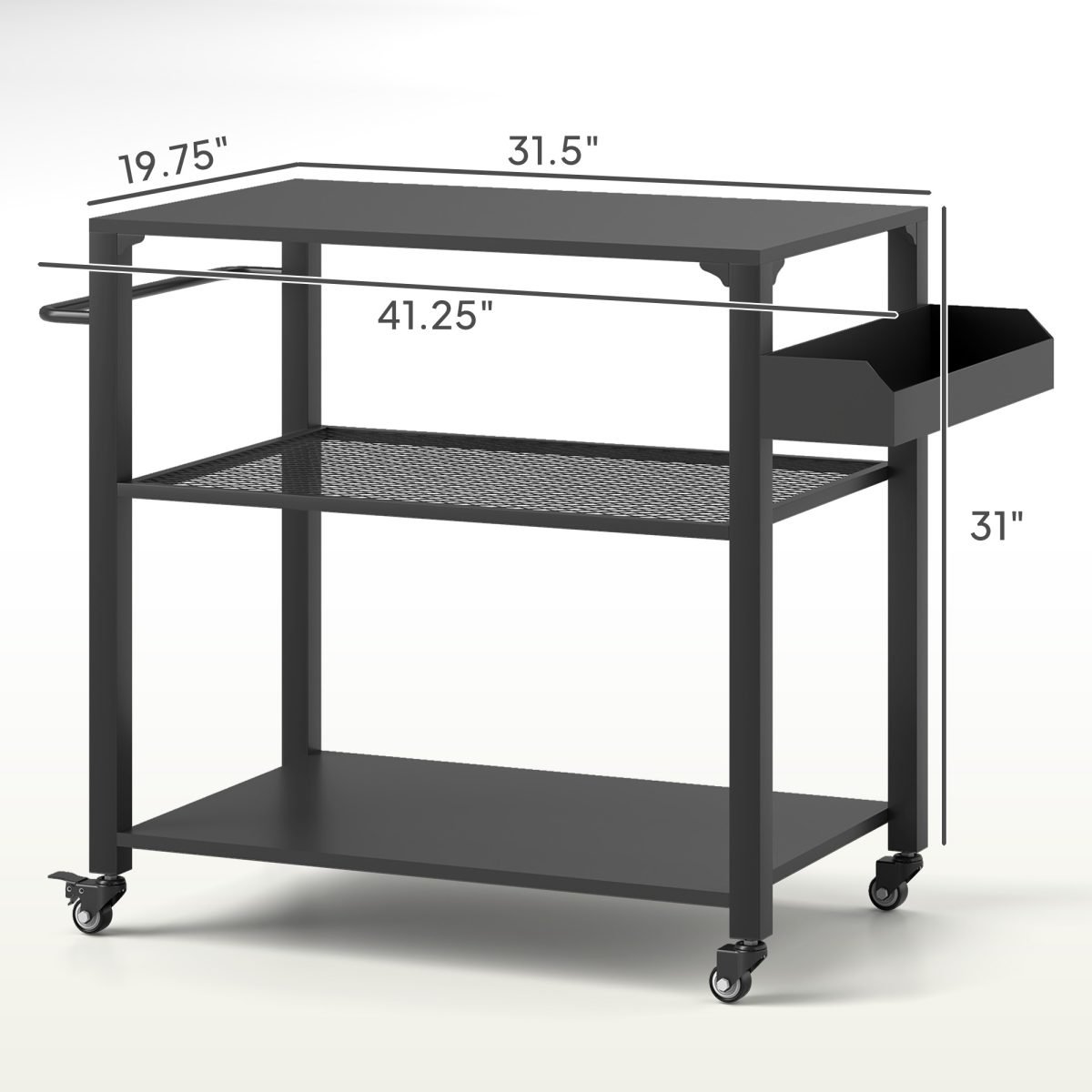 3-Tier Outdoor Grill Cart With Storage Racks, Side Handle, Movable Pizza Oven Table On Wheels thumbnail 2