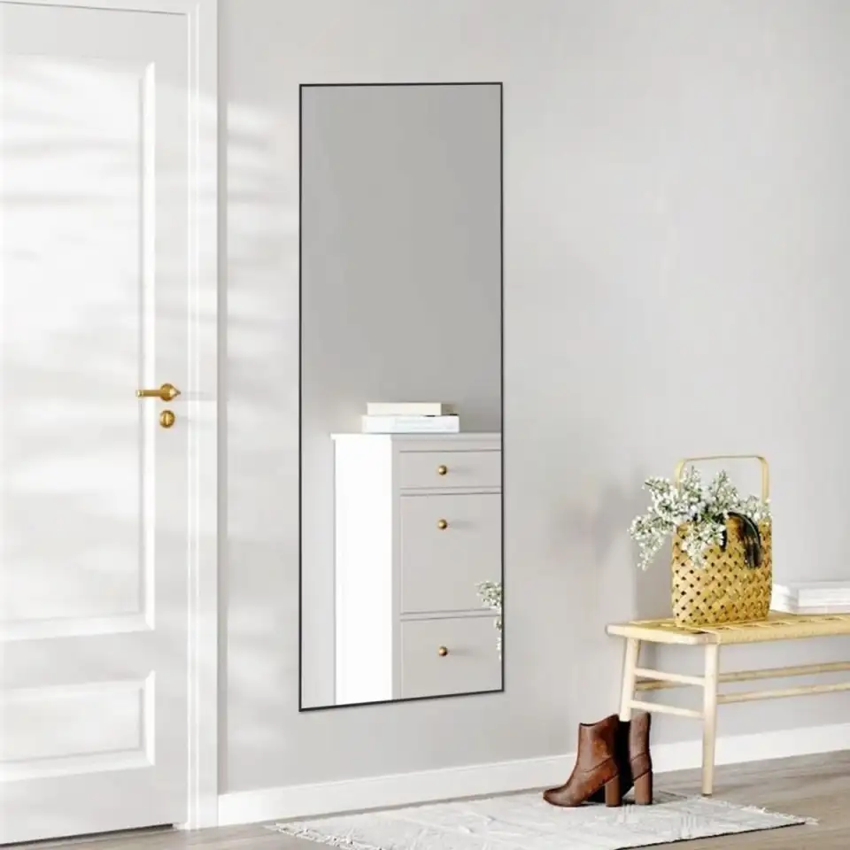 Floor Standing Mirror With Stand, Thin Aluminum Frame - Gold, 59 Inch