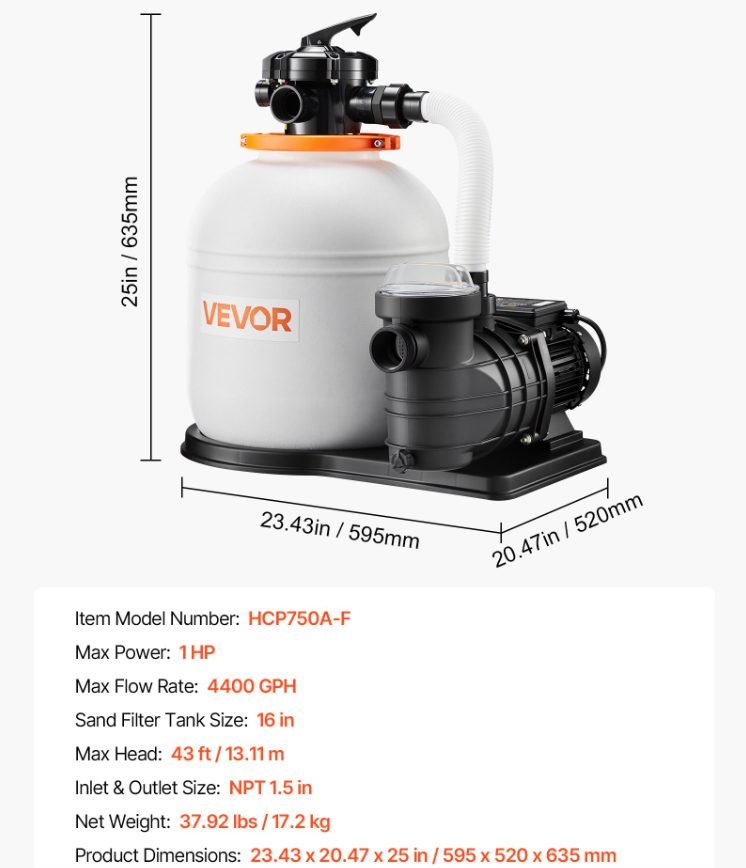 FlashPure Sand Filter Pump, 16 In For Above Ground Pool, 1 HP 4400 GPH, Swimming Pool Filter System With Timer, 6X Faster Filtration With Media Installed, Leak-Resistant, Ready To Use Out Of Box thumbnail 4