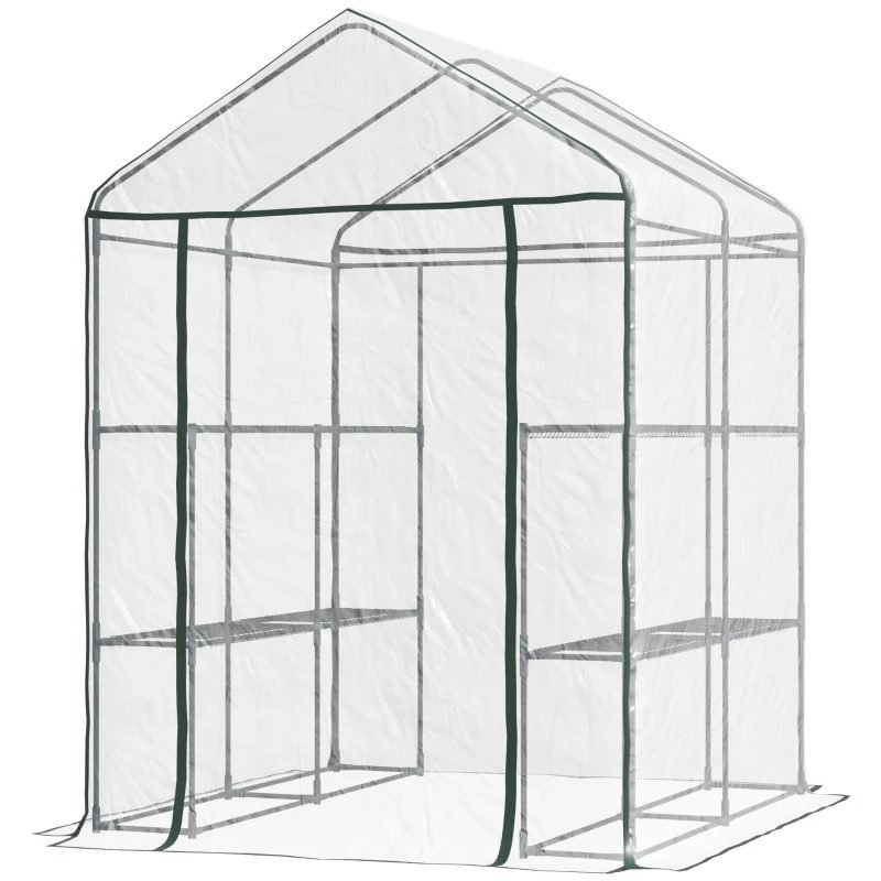 Mini Walk-in Greenhouse Kit, Portable Green House With 3 Tier Shelves, Roll-Up Door, And Weatherized Plastic Cover For Backyard Garden, Clear thumbnail 2