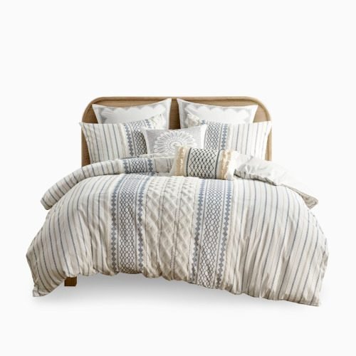 King Cal King Cotton Printed Duvet Cover Set With Chenille thumbnail 3