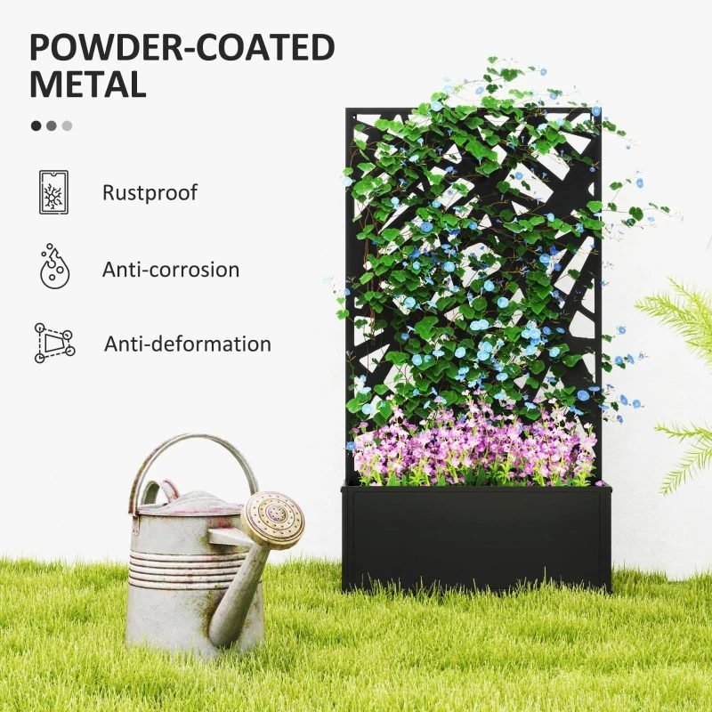 Metal Planter Box Raised Garden Bed With Decorative Privacy Screen, Wall-mounted Or Freestanding, thumbnail 2