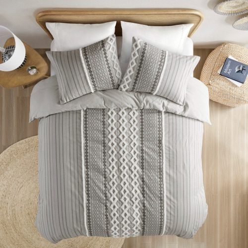 Full Queen Cotton Printed Duvet Cover Set With Chenille thumbnail 2