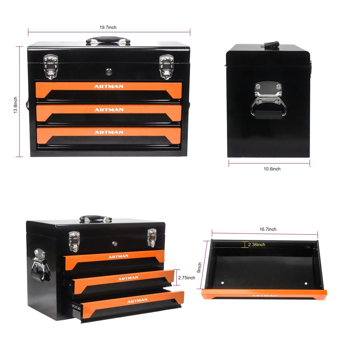 3 Drawer Tool Box With Tool Set thumbnail 3