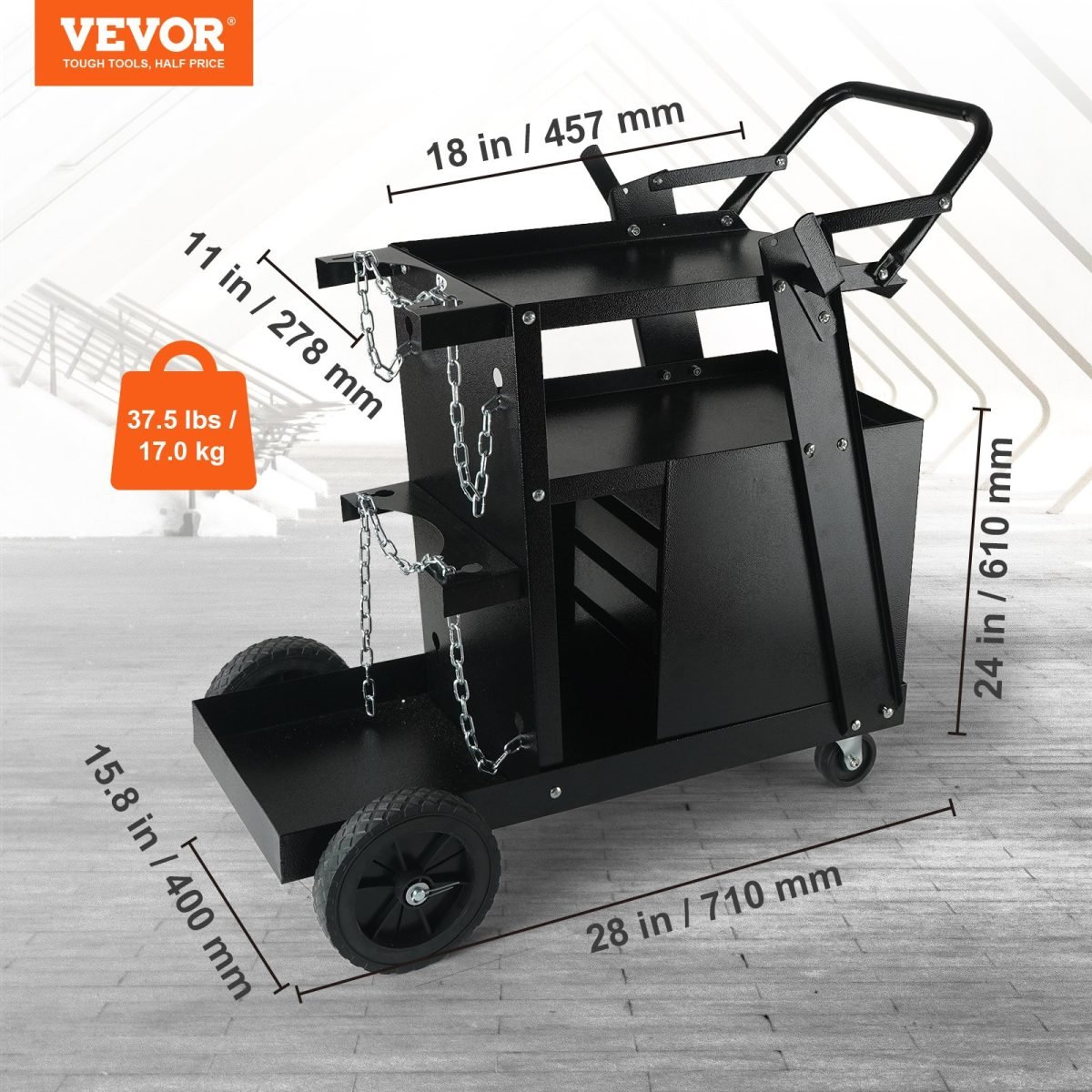 Welding Cart, 2Tier 4 Drawers Welder Cart With 265 LBS Weight Capacity, Swivel Wheels, Tank Storage Safety Chains, Heavy Duty Rolling MIG Welder Cart For Mig Welder And Plasma Cutter thumbnail 3